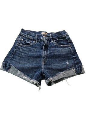 Mother Womens High-Rise Distressed Denim Shorts Size 24 Raw Hem Medium Wash
